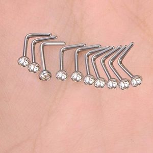 20 gauge L-Bend Nose Studs, 2mm Clear Chrystal